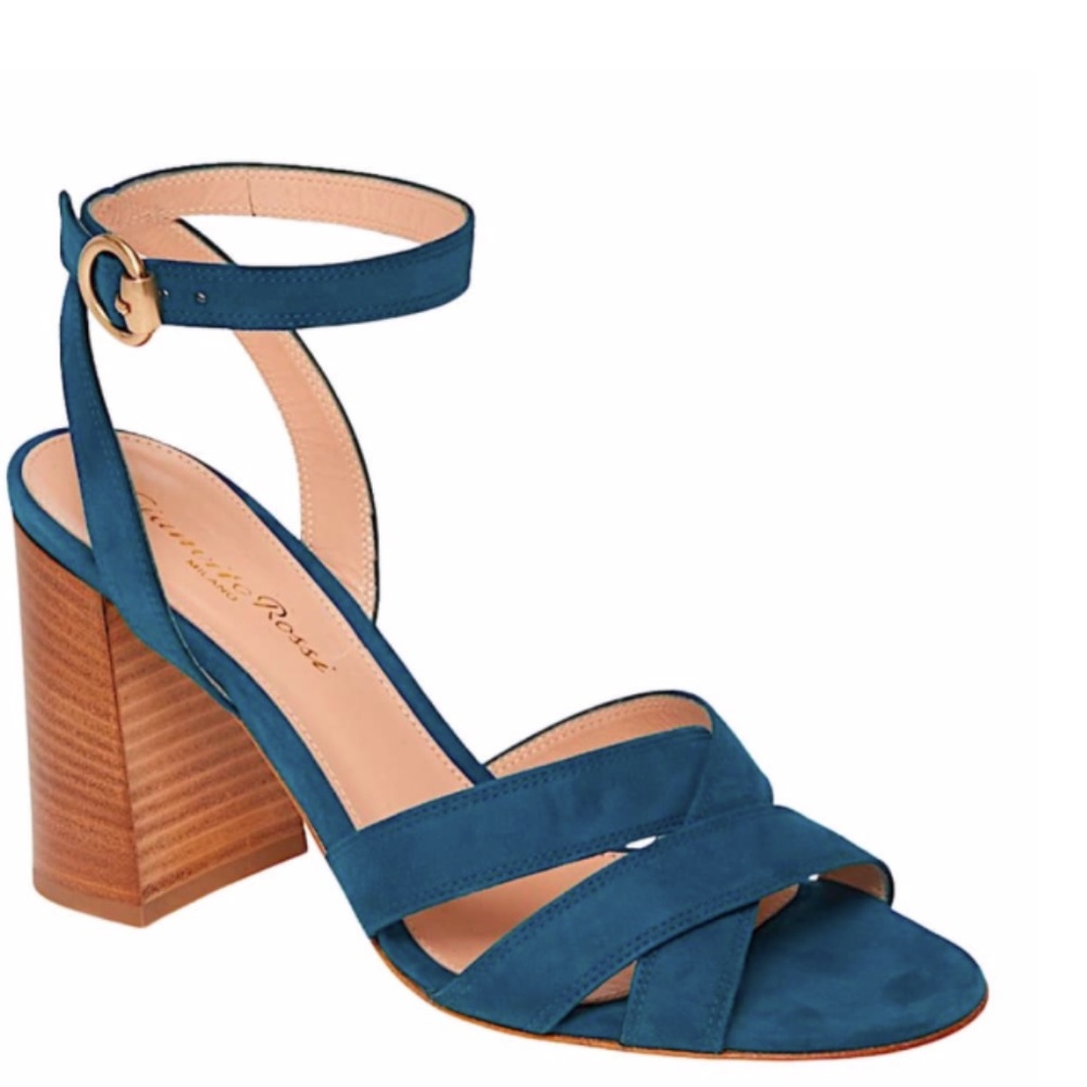 Gianvito Rossi Suede Crisscross Block Blue Teal